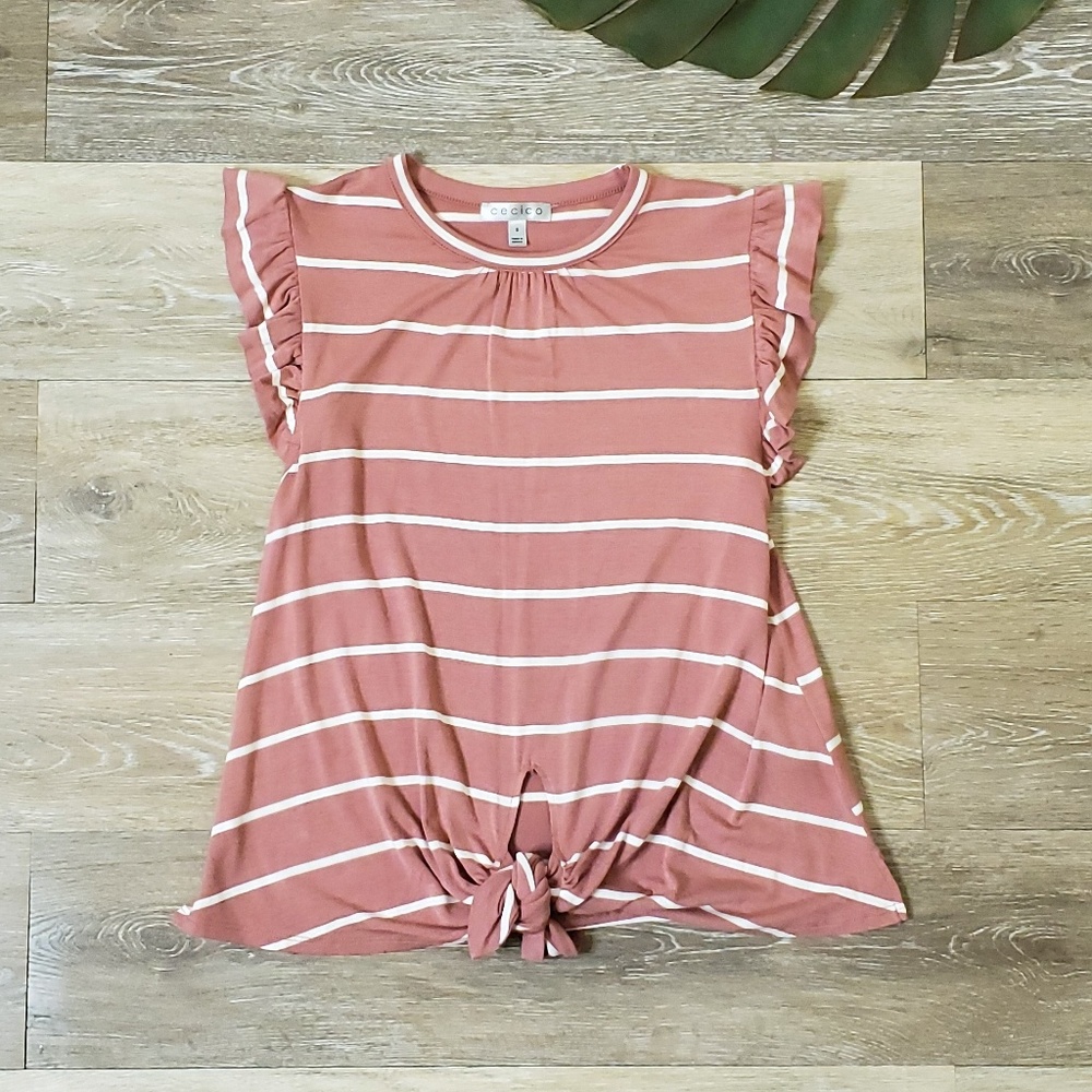 Knit Ruffle Sleeve Tie Front Top Mauve